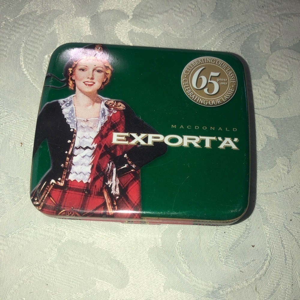 VINTAGE Green 20's Macdonald Export 65 Yr Anniversary Plaid Cigarette Tin 4โx 3โ